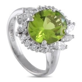 3.55ct Peridot, 0.60ctw Diamond and Platinum Ring