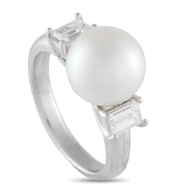10mm Pearl, 0.50ctw Diamond and Platinum Ring