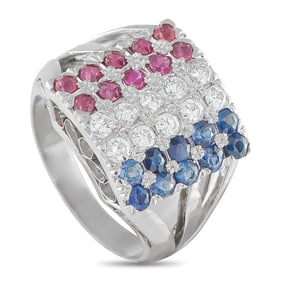 1.70ctw Sapphire, Ruby, and Diamond, Platinum Ring
