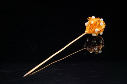 Art Nouveau 14K Yellow Gold and Pearl Stickpin