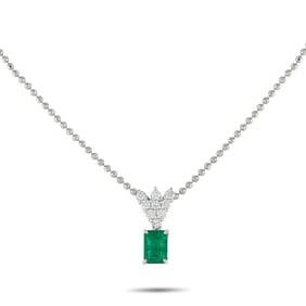 1.15ct Emerald, 0.30ctw Diamond, Platinum 17" Necklace