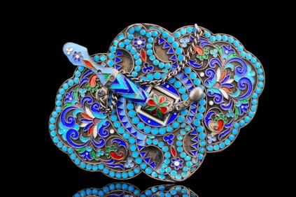 Antique Russian Silver and Cloisonne Enamel Belt Buckle