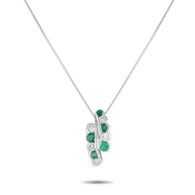 Platinum, 0.65ctw Emerald and 0.50ctw Diamond Necklace