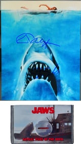 Jaws-Spielberg and Dreyfuss Signed Photo, Piece of Orca II Boat