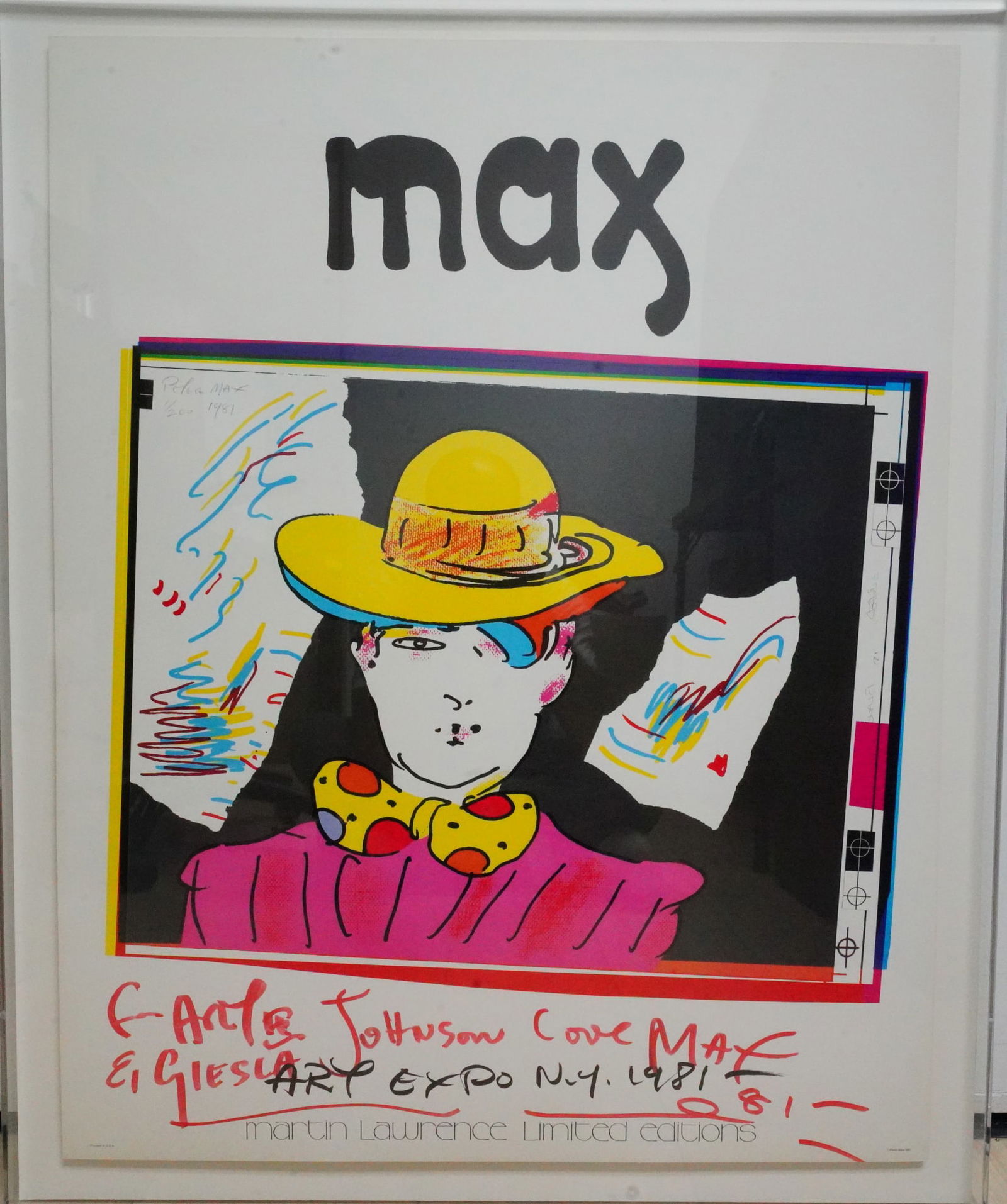 Arte Johnson's Personally Signed Peter Max Print: Arte Johnson's Personally Signed Peter Max "Art Expo N.Y. 1981" Limited Edition Print - This limited edition print by Peter Max was personally signed and given to iconic American comedian, Arte Johnso