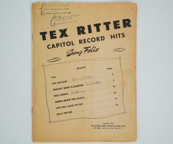 1948 Tex Ritter Capitol Record Hits Song Folio