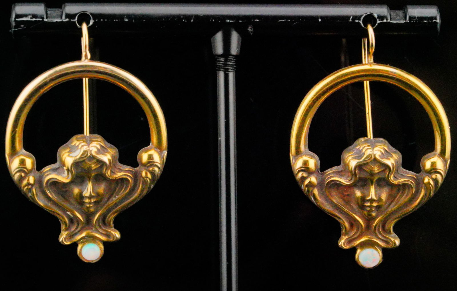 Art Nouveau 14K Yellow Gold and Opal Earrings (1 of 6)