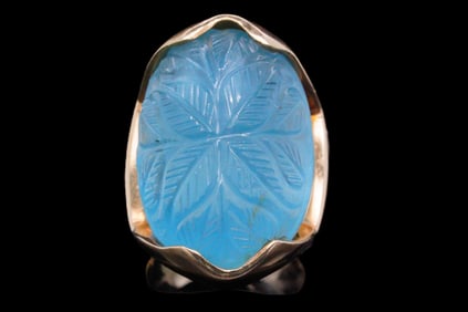 26mm Carved Aquamarine and 14K Yellow Gold Ring