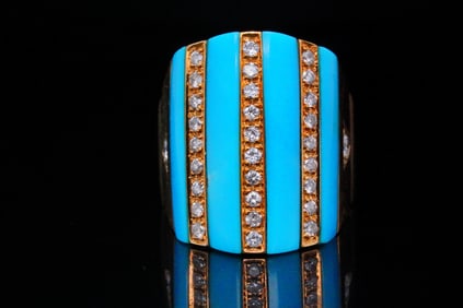 Bernard Hurtig 0.70ctw Diamond, Turquoise and 18K Ring
