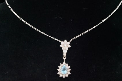 1.25ctw Diamond, 1.00ct Aquamarine, Platinum/18K Necklace