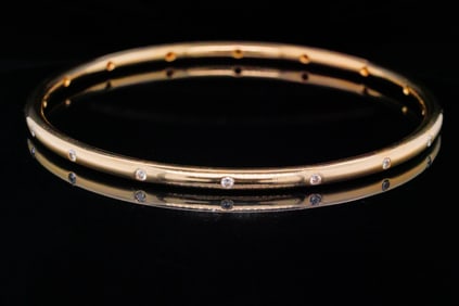 20K Yellow Gold and 0.30ctw Diamond 3.3mm Wide Bangle