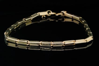 Solid 18K Yellow Gold 3mm Wide 8" Bar Link Bracelet