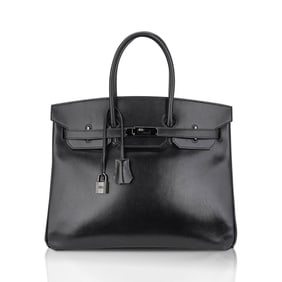 Hermes Birkin 35 So Black Limited Edition Box Leather Bag