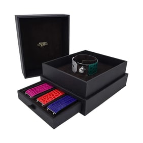Hermes Diamond Kelly 18k Spinel Cuff with 6 Rare Straps Set
