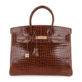 Hermes Miel Porosus Crocodile, 10.23ctw Diamond 18K Birkin 35