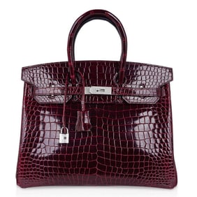 Hermes Birkin 35 Bordeaux Crocodile 10.23ctw Diamond 18K Gold