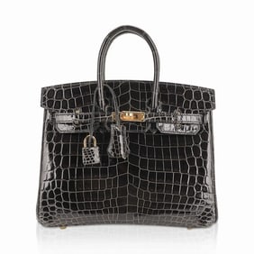 Hermes Birkin 25 Graphite Porosus Crocodile Bag Palladium HW