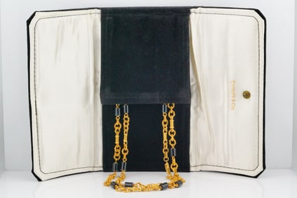 Tiffany & Co. 1970s Onyx and 18K 36" Necklace W/Pouch