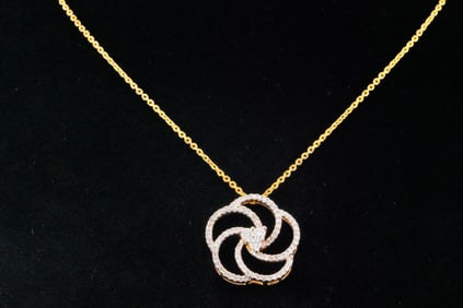 1.00ctw Diamond and 14K 16" Flower Pendant Necklace