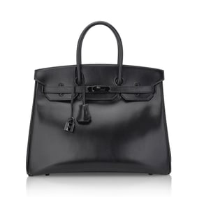 Hermes Birkin 35 So Black Limited Edition Box Leather Bag