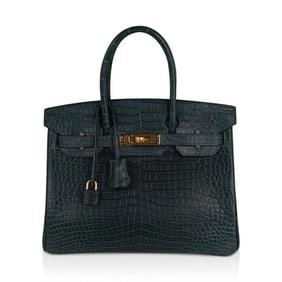 Hermes Birkin 30 Vert Fonce Porosus Crocodile Bag Gold HW