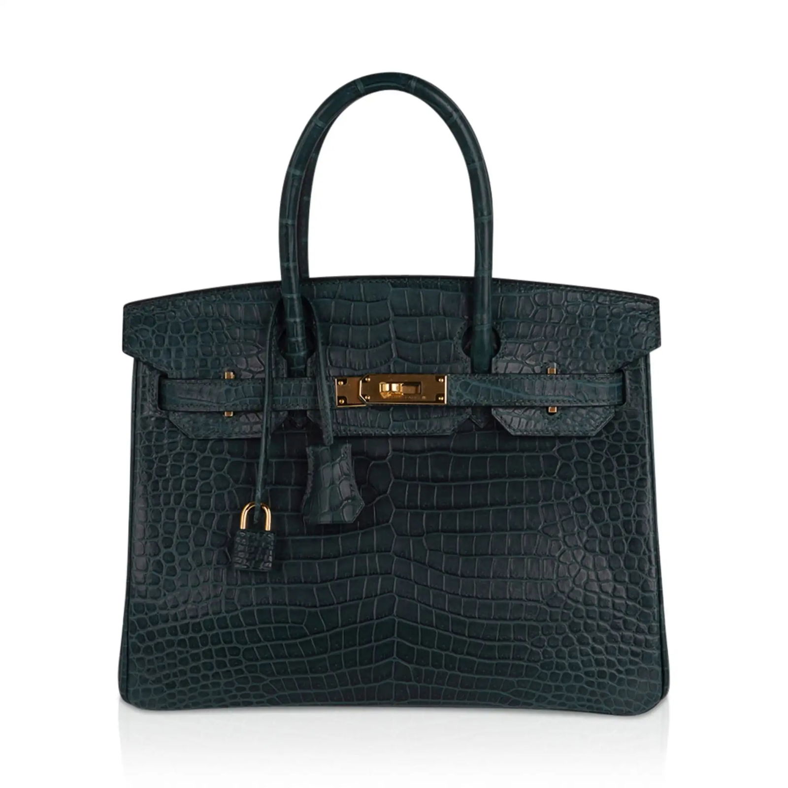 Hermes Birkin 30 Vert Fonce Porosus Crocodile Bag Gold HW: Hermes Birkin 30 Vert Fonce Porosus Crocodile Bag Gold HW - Guaranteed Authentic - Experience the pinnacle of exotic luxury with this Hermes Birkin 30 in Vert Fonce Porosus crocodile. Crafted from the