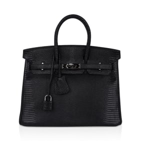 Hermes Birkin 25 Matte Black Lizard Limited Edition Bag Palladium