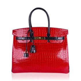 Hermes HSS Birkin 35 Braise & Black Porosus Croc Gold HW