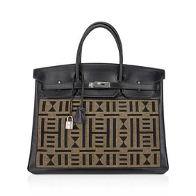 Hermes Vintage Horizons Birkin 40 Black Box Leather Gold Embroidery