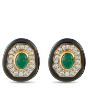 David Webb 4.40ctw Emerald, 2.40ctw Diamond, 18K Ear Clips