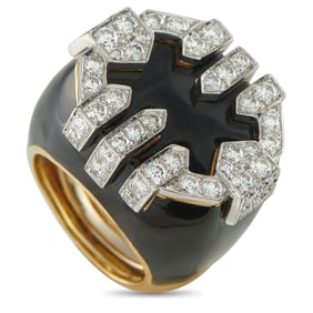David Webb 1.10ctw Diamond, Enamel and 18K Ring