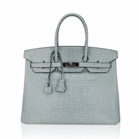 Hermes Birkin 35 Ciel Matte Alligator Bag with Palladium HW