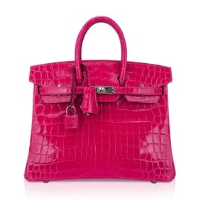 Hermes Birkin 25 Rose Mexico Crocodile Palladium Bag