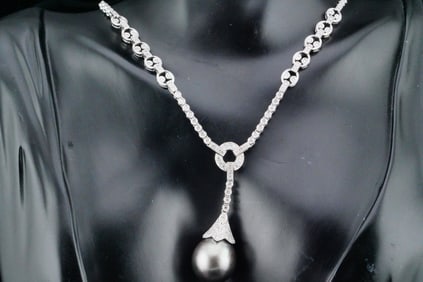 1.50ctw Diamond, 16.5mm Tahitian Pearl, 18K Necklace