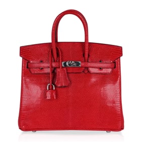 Hermes Birkin 25 Limited Edition Rouge Lizard Bag Palladium