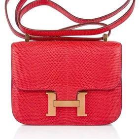 Hermes Micro Constance Rouge Lizard Bag with Gold HW