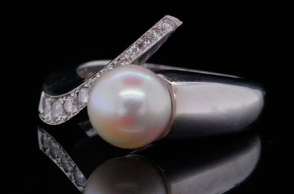 8mm Pearl, 0.25ctw Diamond and 14K White Gold Ring