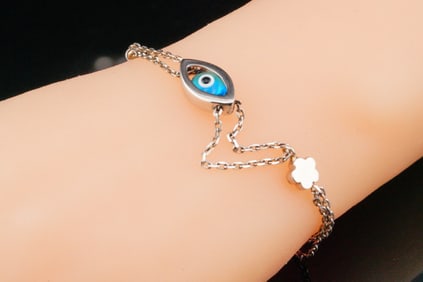 14K White Gold Dual-Strand Evil Eye Bracelet