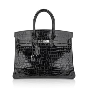 Hermes Birkin 35 Graphite Porosus Crocodile Bag Palladium HW