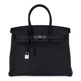 Hermes HSS Birkin 35 Black Turquoise Togo Brushed PHW Bag