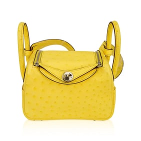 Hermes Mini Lindy 20 Jaune Citron Ostrich Boreal PHW Bag
