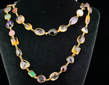 Vintage 18K Yellow Gold and Multi-Gemstone 34" Necklace