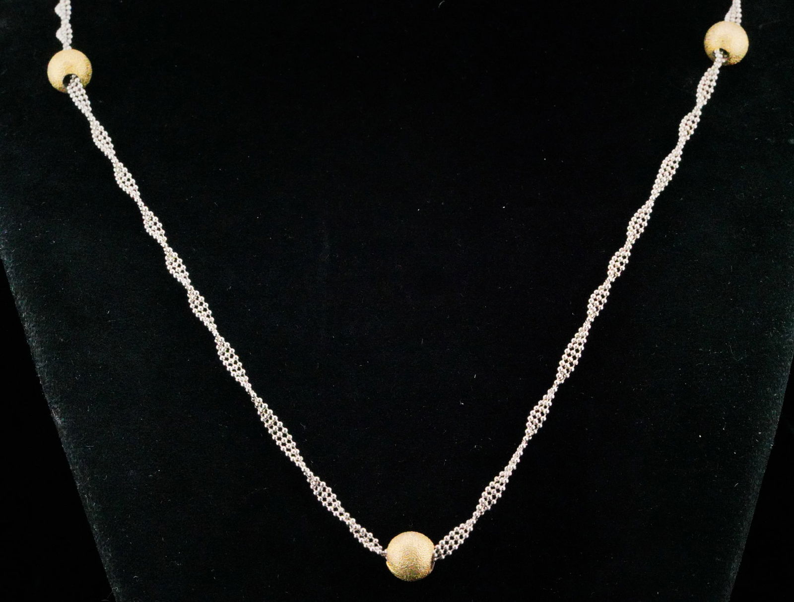 Italian 14K White and Yellow Gold 30" Beaded Necklace (1 of 6)