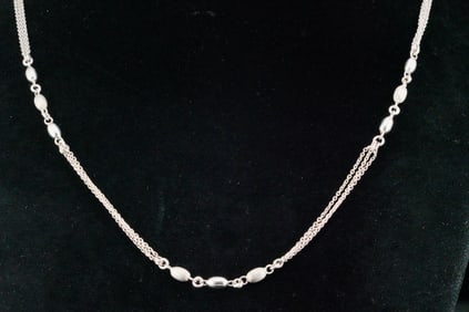 14K White Gold 30" Beaded Chain Necklace