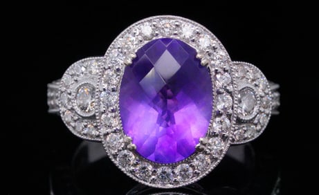 3.50ct Amethyst, 1.00ctw Diamond and 14K Ring