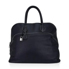 Hermes Bolide 45 Relax Mou Black Sikkim White Topstitch Bag