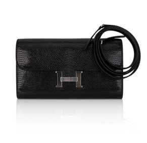 Hermes Constance Long To Go Wallet Black Lizard Palladium