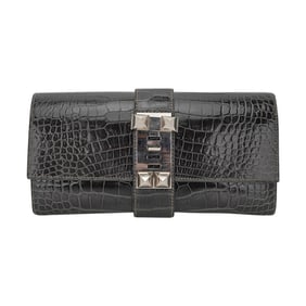 Hermes Medor 23 Clutch Graphite Alligator Bag with Palladium HW
