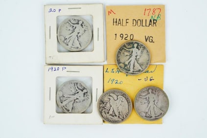(5) 1920-P 90% Silver Walking Liberty Half Dollars