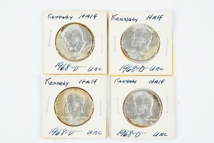 Lot of (4) 1968-D Kennedy Half Dollars (40% Silver)